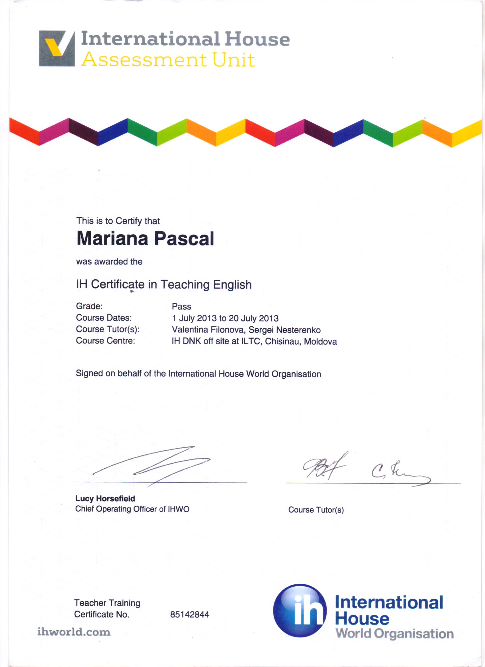 Certificare International House